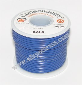 Hook Up Wire, 28AWG STRANDED CORE, UL / CSA, 100ft spool, BLUE  CONWIRE-814-6 - All Spectrum Electronics