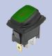 Waterproof Miniature Illuminated Rocker Switch, IP65, SPST, ON/NONE/OFF, Green LED (12v) Actuator, .187" Tab (Q.C.)