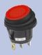 Waterproof Round Illuminated Rocker Switch, IP65, SPST, ON/NONE/OFF, Red Nylon Actuator, 110v Neon (AC), .187" Tab (Q.C)